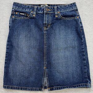 Squeeze Womens Denim Jean Pencil Skirt Above-Knee Blue Dual Color Stitching Sz 1